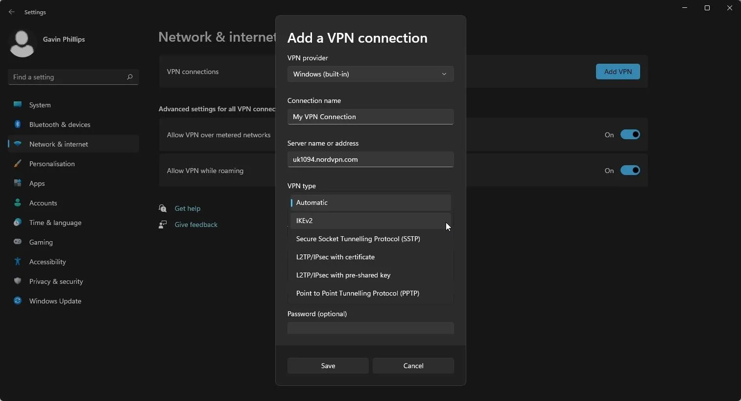 Hướng dẫn cấu hình kết nối VPN thủ công trên Windows 11