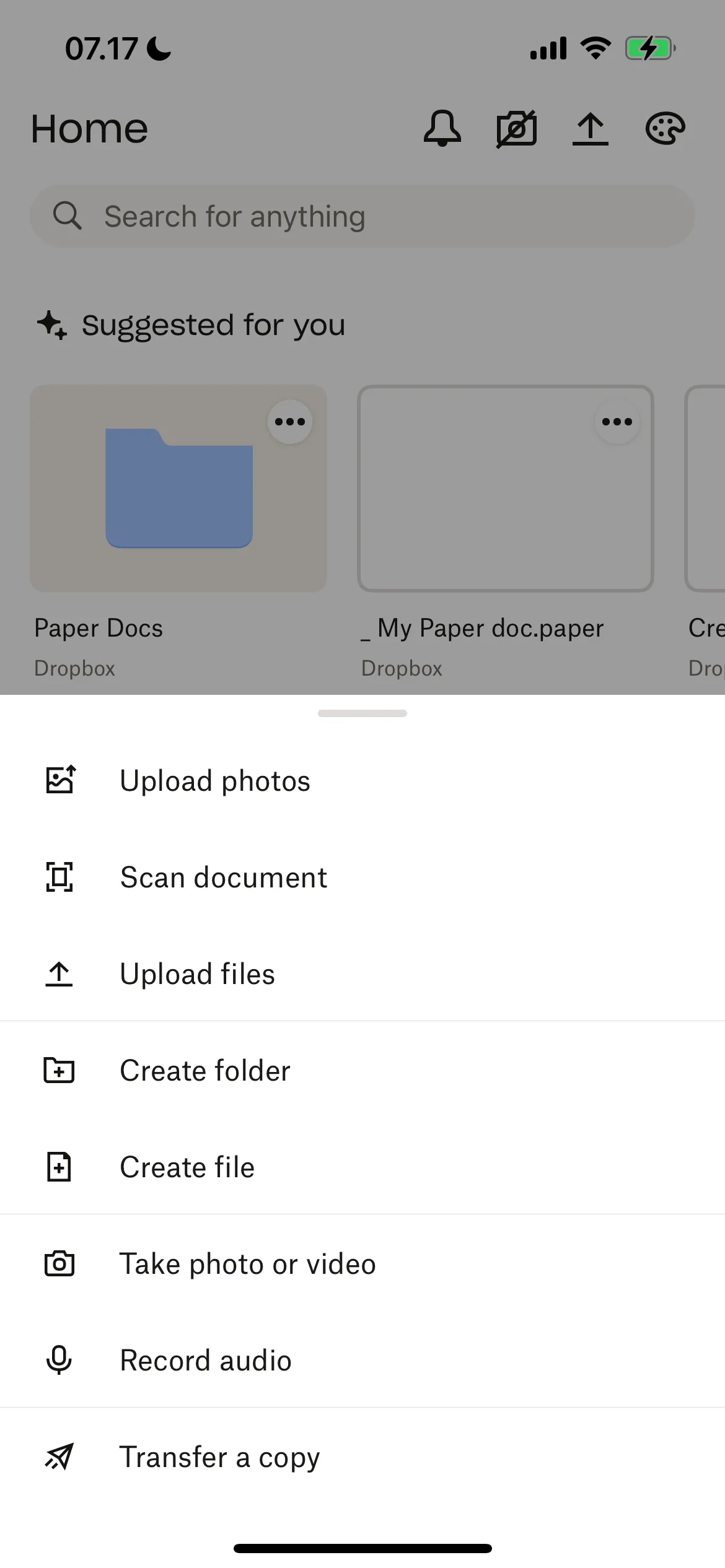 Hướng dẫn tạo tệp hoặc tài liệu mới trong ứng dụng Dropbox, bao gồm Dropbox Paper