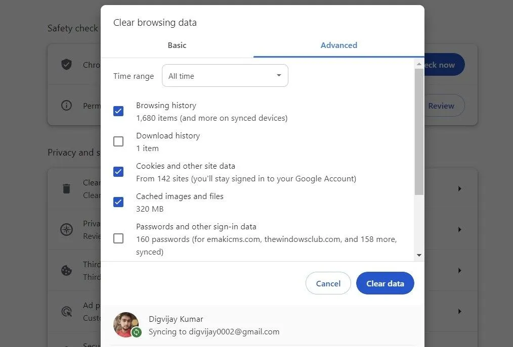 Hướng dẫn xóa dữ liệu duyệt web trên Google Chrome