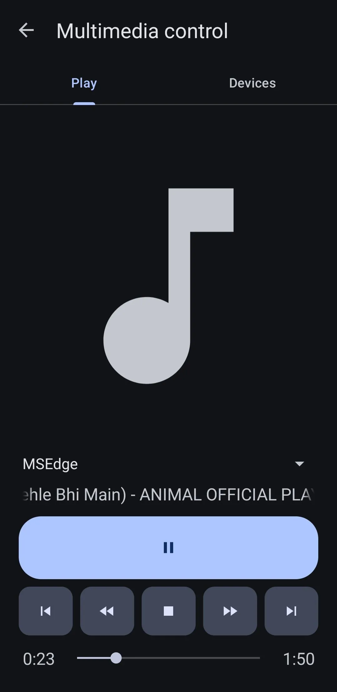 KDE Connect trên Android với giao diện điều khiển đa phương tiện, giúp quản lý phát nhạc, podcast trên máy tính từ xa.