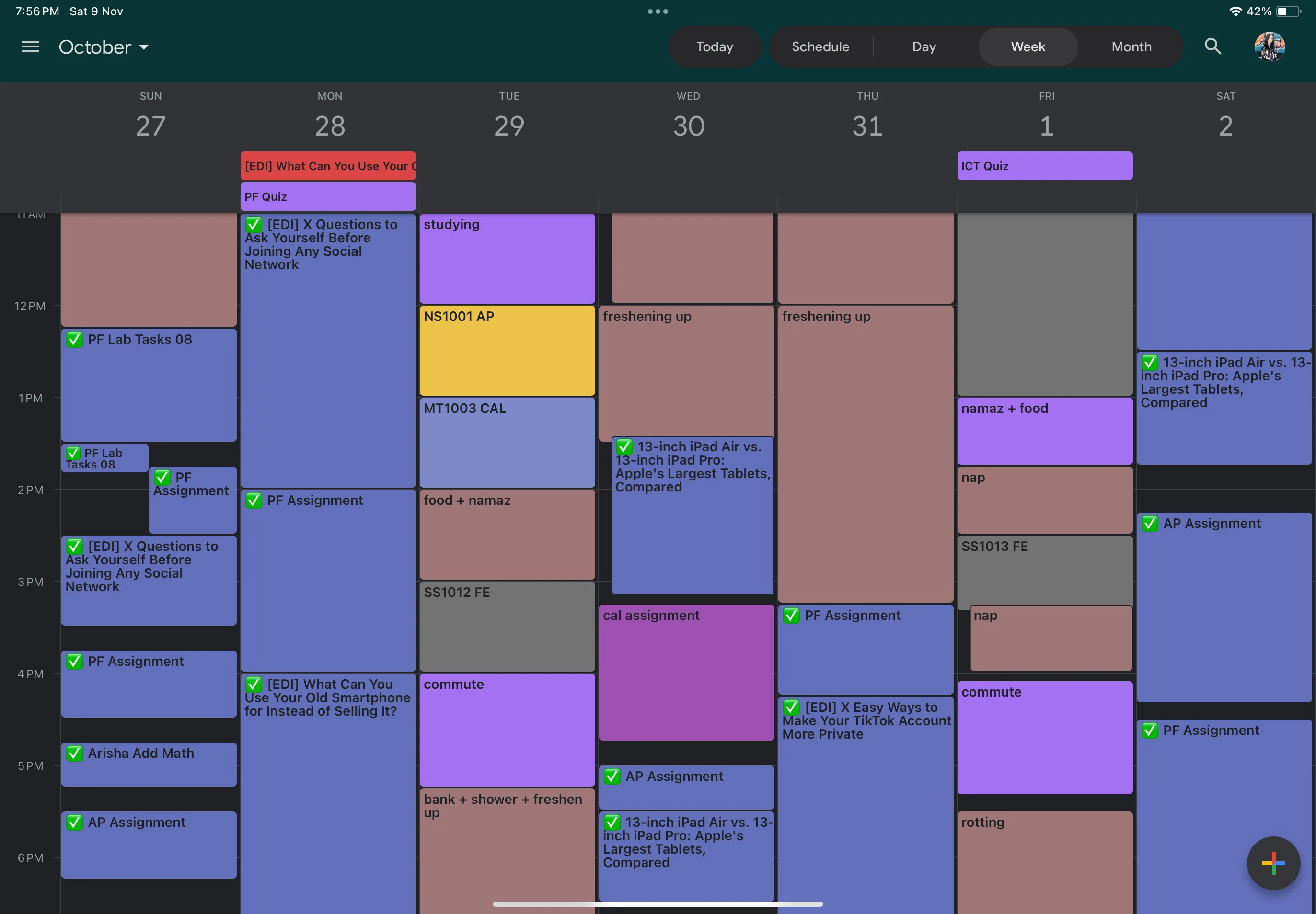Kế hoạch tuần chi tiết hiển thị trên Google Calendar