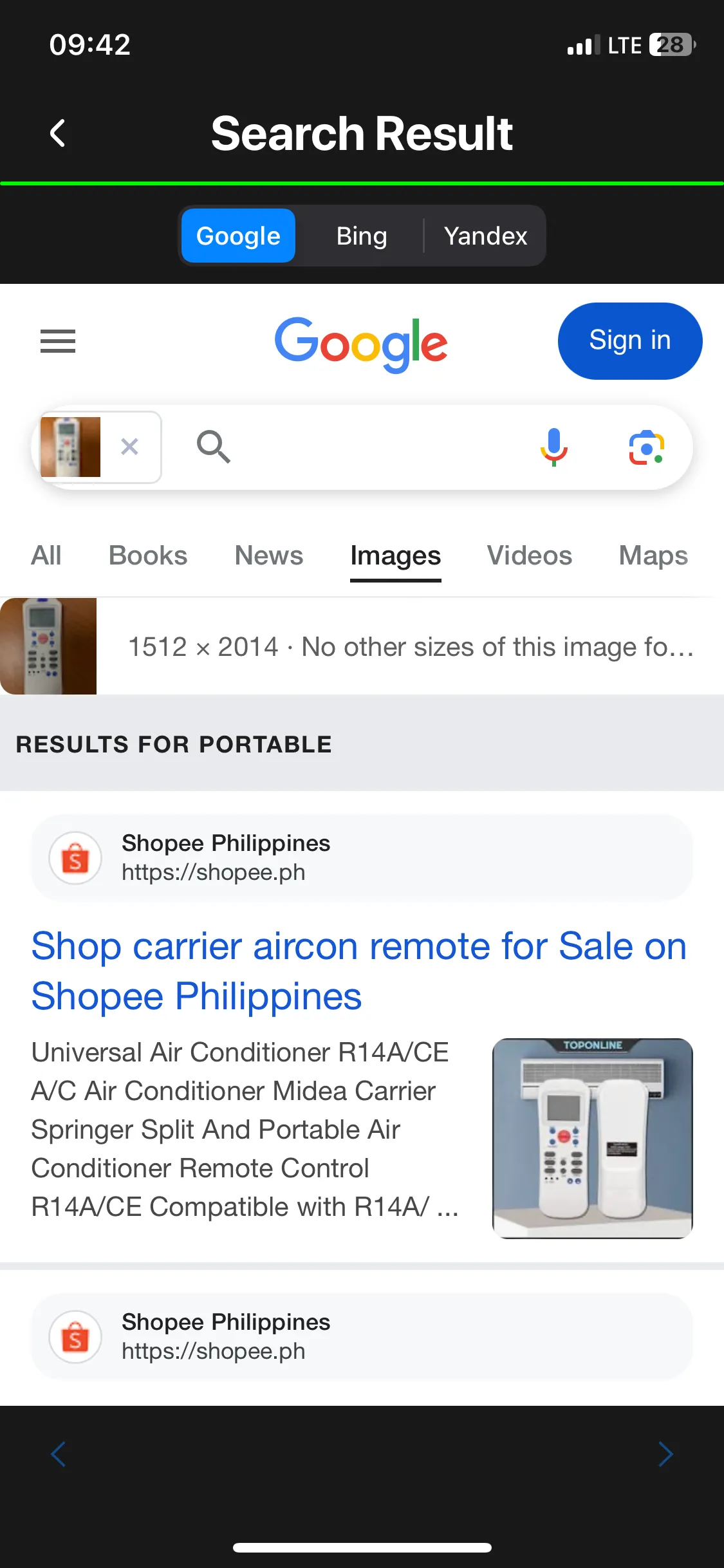 Kết quả tìm kiếm ngược hình ảnh trên ứng dụng Image Recognition and Searcher