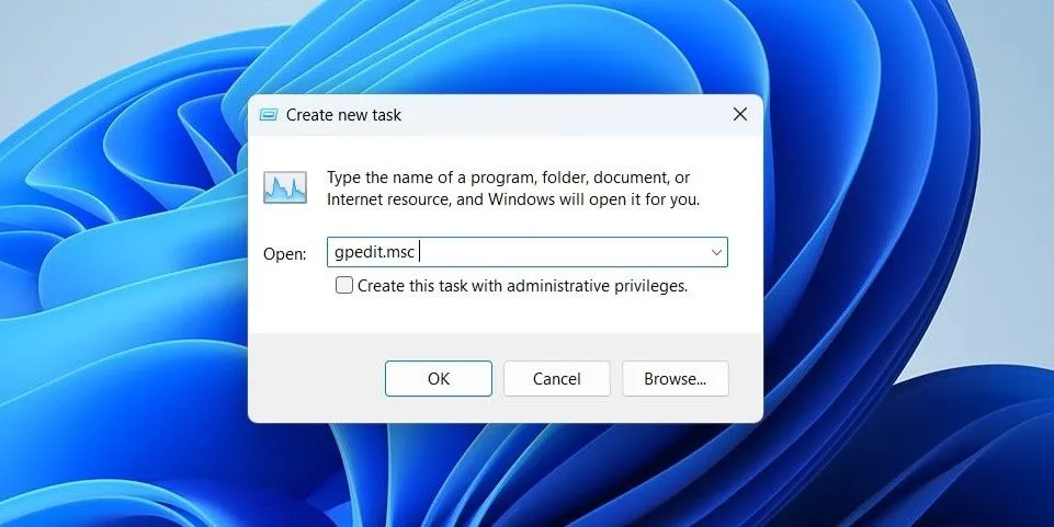 Khởi động Local Group Policy Editor thông qua tính năng 'Run new task' trong Task Manager
