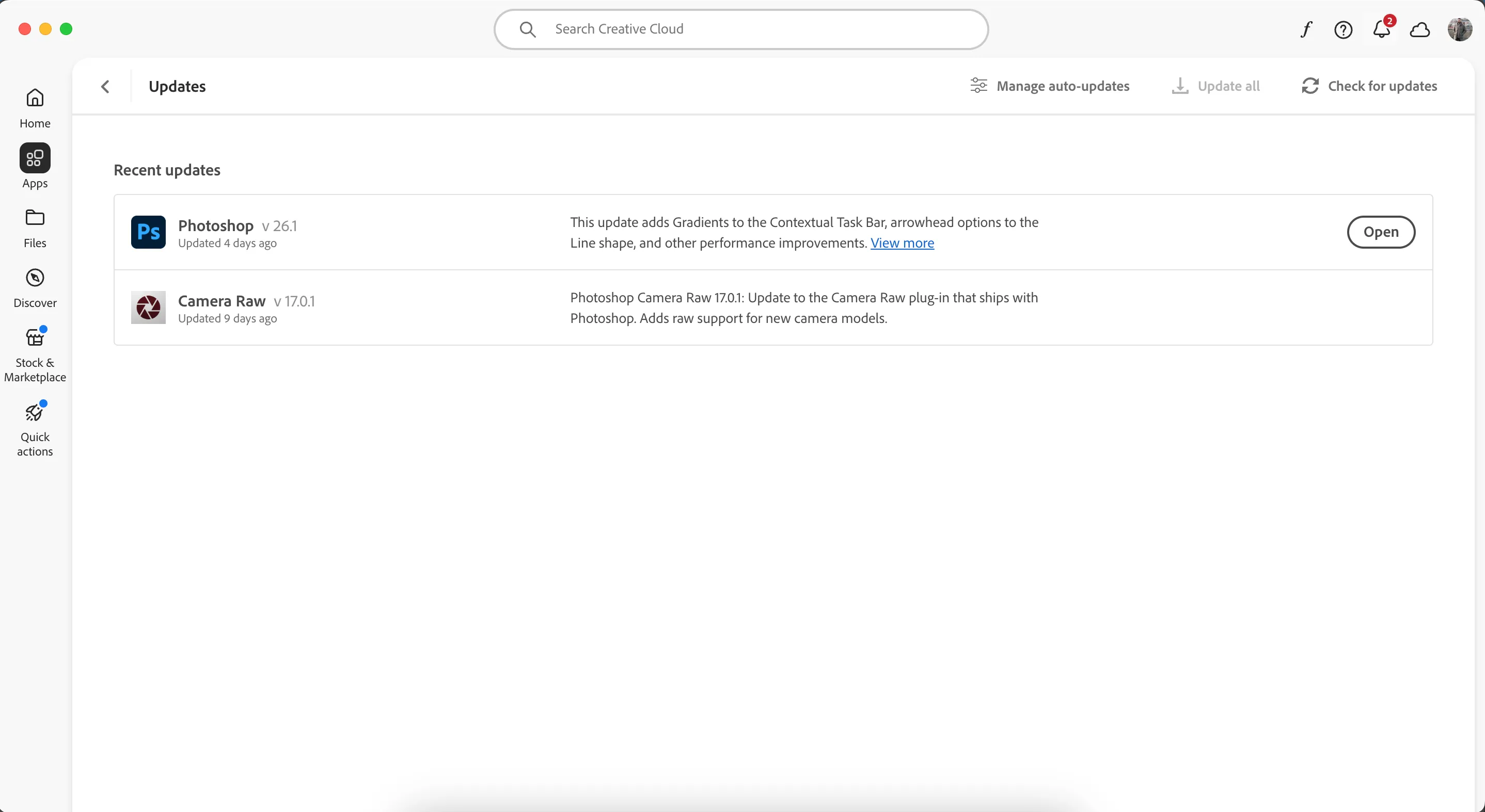 Kiểm tra và cập nhật ứng dụng Adobe Creative Cloud