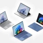 Laptop Microsoft Surface và Surface Pro với Copilot Plus, minh họa cho kỷ nguyên Windows trên ARM và AI tích hợp.