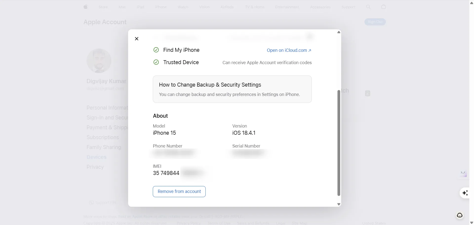 Lấy số IMEI từ tài khoản Apple ID của iPhone