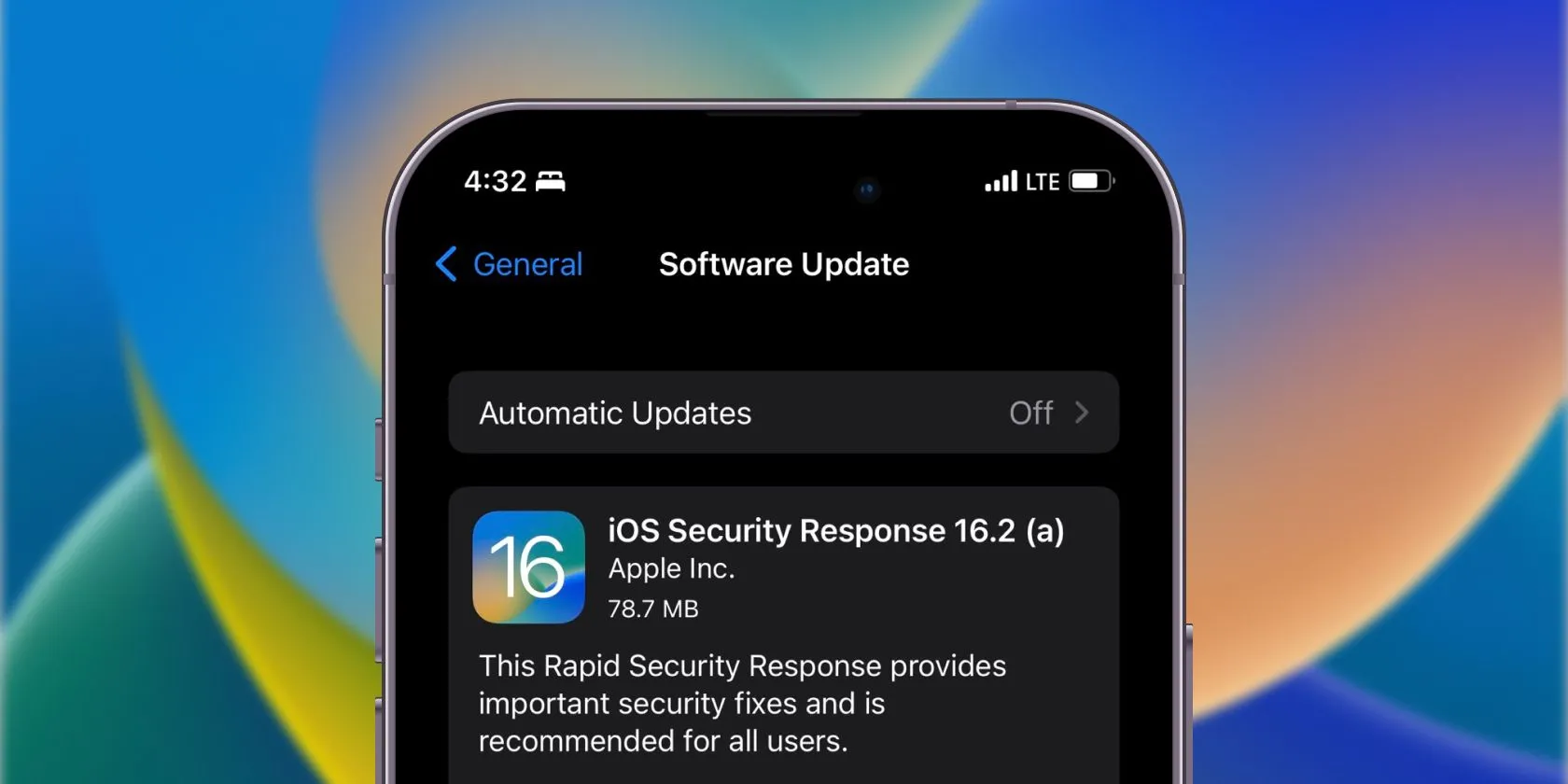 Lời nhắc cập nhật Rapid Security Response trên iPhone