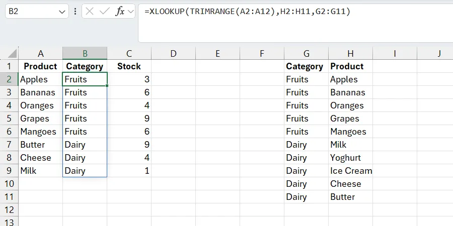 Lỗi XLOOKUP đã được loại bỏ nhờ hàm TRIMRANGE