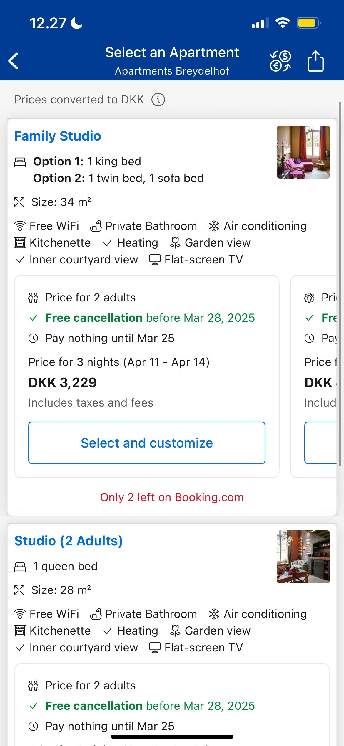 Lựa chọn các loại phòng khác nhau và chính sách thanh toán linh hoạt trên ứng dụng Booking.com