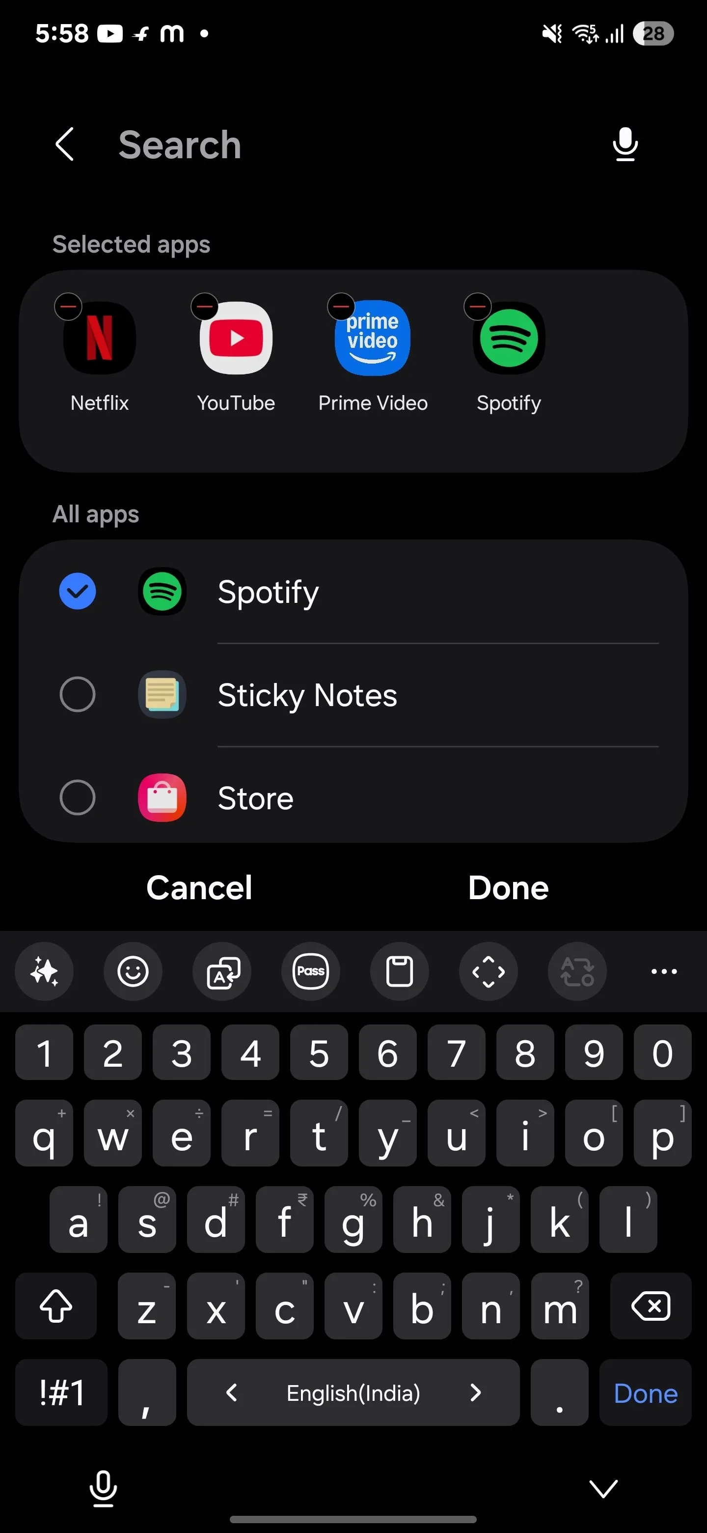 Lựa chọn ứng dụng đa phương tiện để kích hoạt chế độ giải trí trong Samsung Routines