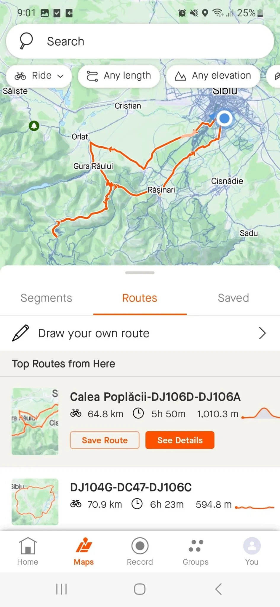 Màn hình bắt đầu vẽ tuyến đường chạy bộ hoặc đi bộ trong ứng dụng Strava, minh họa tính năng lập kế hoạch lộ trình.