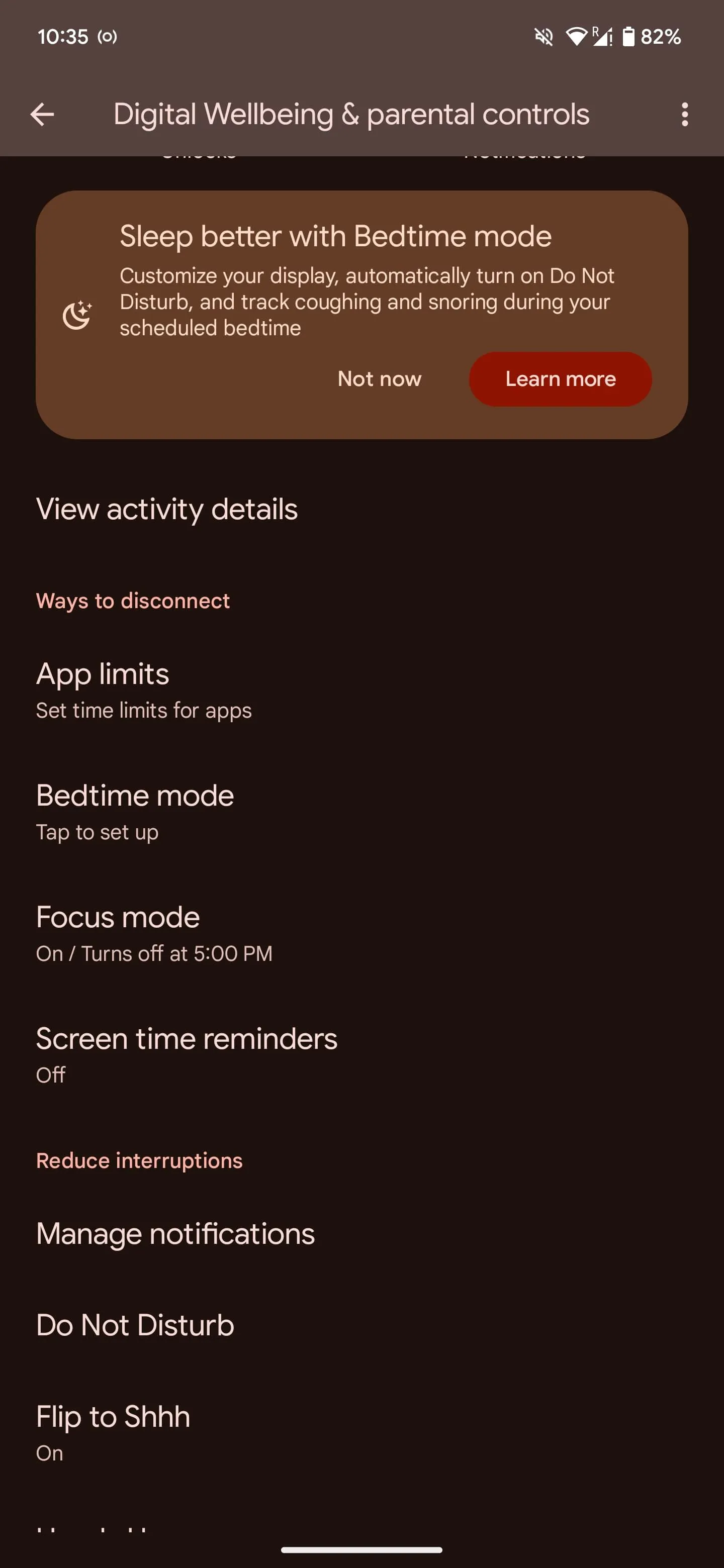 Màn hình cài đặt Digital Wellbeing trên Android hiển thị tùy chọn Chế độ Tập trung để quản lý ứng dụng gây xao nhãng.