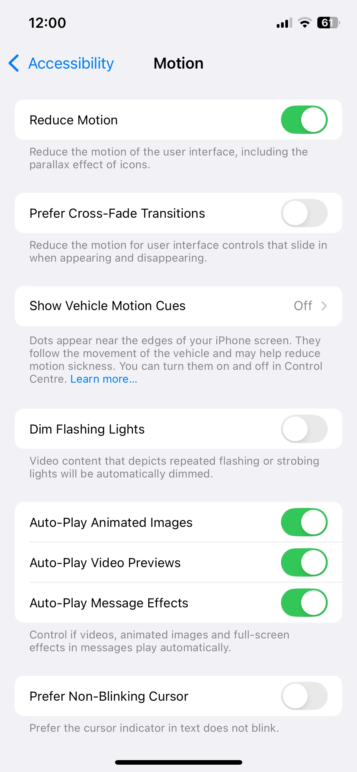 Màn hình cài đặt Giảm chuyển động trong phần Trợ năng của iPhone để tối ưu hiệu ứng giao diện