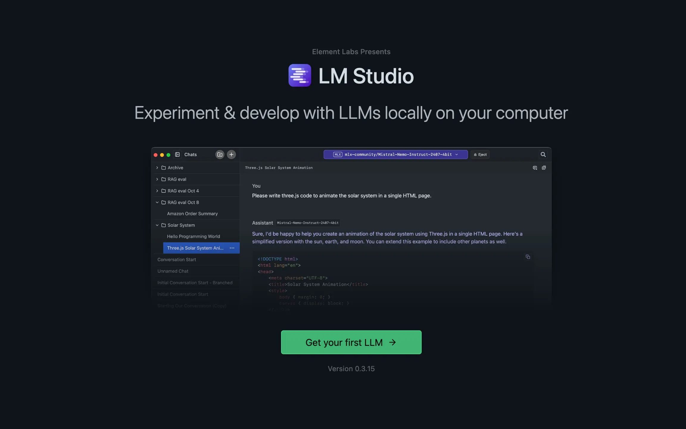 Màn hình chào mừng và hướng dẫn khởi động của LM Studio