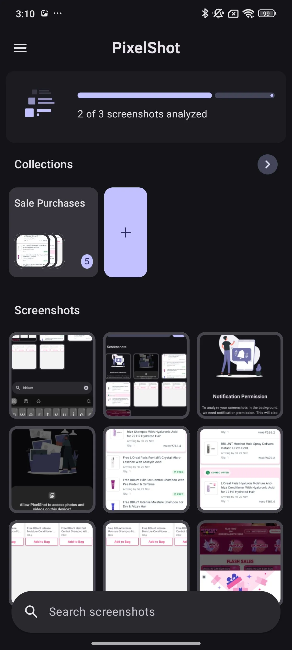 Màn hình chính của ứng dụng PixelShot trên thiết bị Android, cho thấy giao diện người dùng đơn giản.