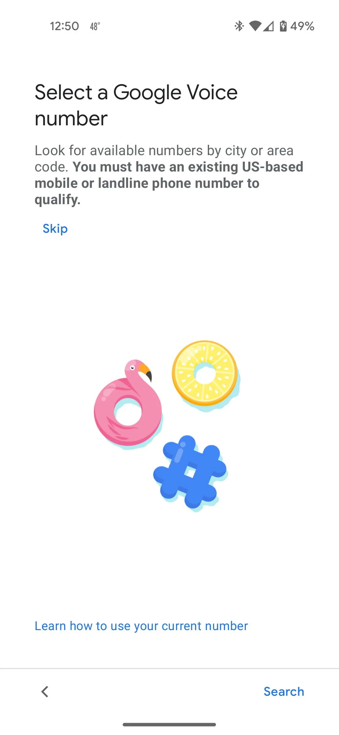 Màn hình chọn số điện thoại Google Voice mới, một tính năng chính của dịch vụ.