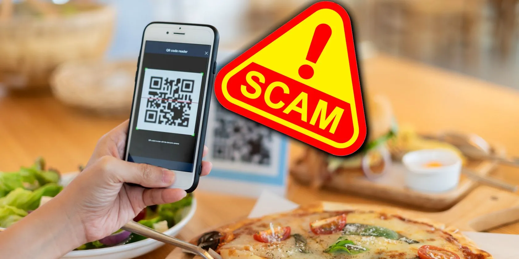 Màn hình điện thoại hiển thị cảnh báo lừa đảo khi quét mã QR, minh họa chức năng của ứng dụng quét mã QR an toàn.
