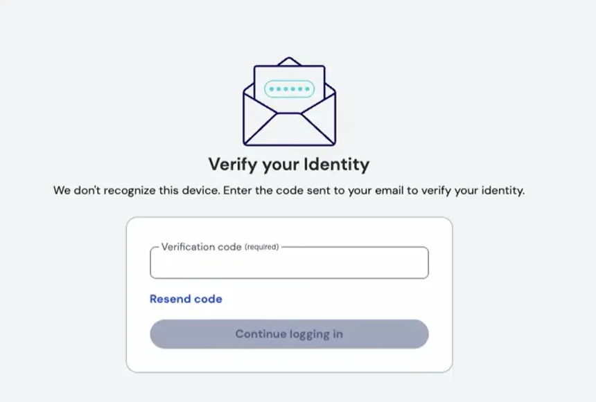 Màn hình điện thoại hiển thị yêu cầu mã xác minh email của Bitwarden, minh họa quy trình xác thực hai yếu tố qua email.