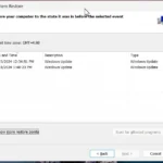 Màn hình hộp thoại System Restore trong Windows 11 hiển thị các điểm khôi phục hệ thống khả dụng để người dùng lựa chọn.