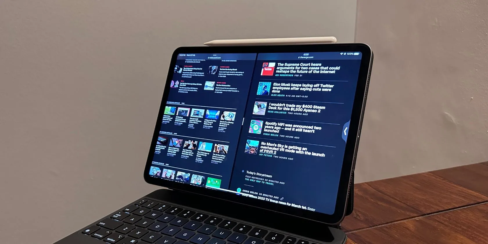 Màn hình iPad Pro hiển thị chế độ đa nhiệm Split View với hai ứng dụng mở song song, tối ưu cho năng suất làm việc.