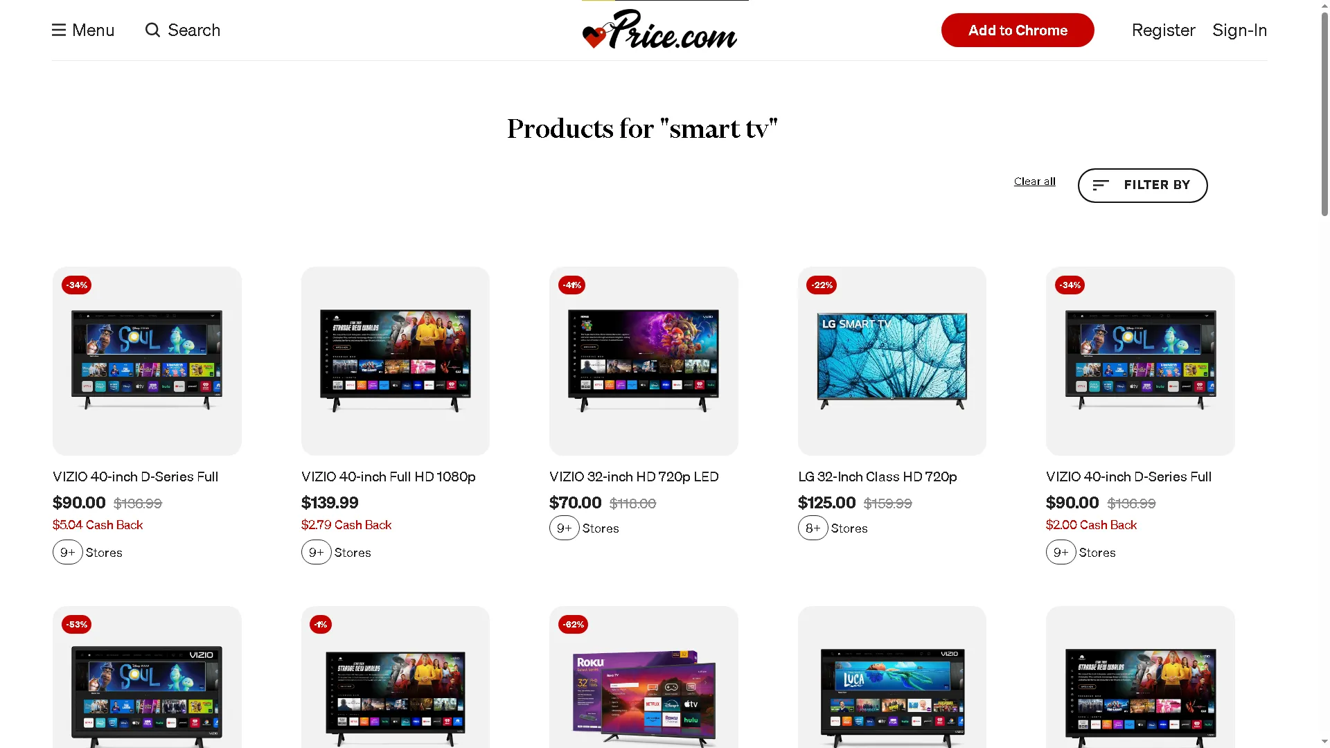 Màn hình máy tính hiển thị trang web so sánh giá, tìm kiếm các mẫu TV thông minh để người dùng dễ dàng chọn lựa