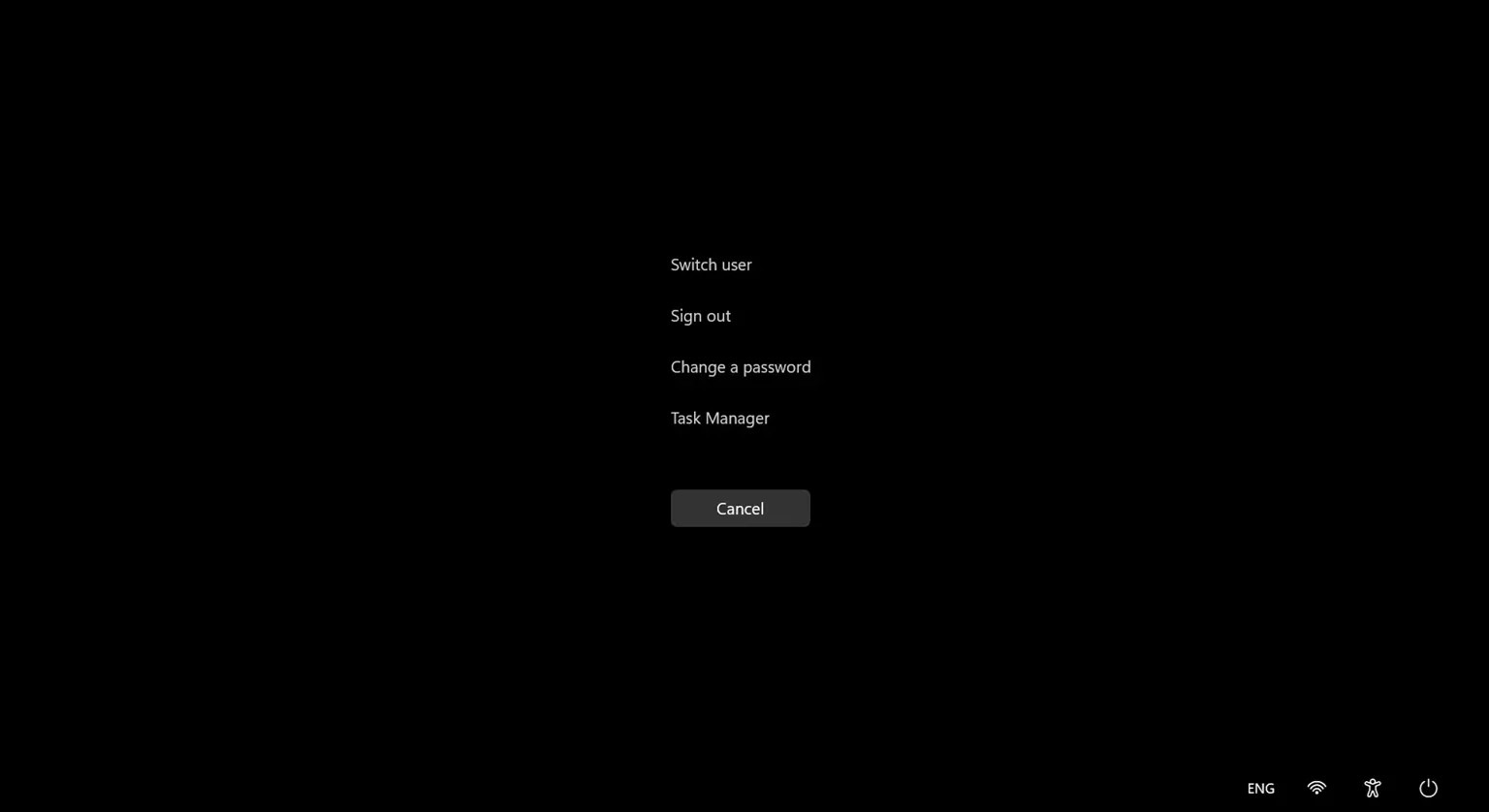 Màn hình menu Ctrl Alt Del trong Windows 11, cho phép truy cập Trình quản lý tác vụ