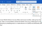 Màn hình Microsoft Word hiển thị tính năng "Đọc chính tả" (Dictate) trên thanh Ribbon, giúp chuyển giọng nói thành văn bản để khắc phục tình trạng bí ý tưởng.
