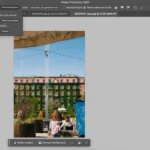 Màn hình Photoshop minh họa tính năng One-Click Remove giúp loại bỏ vật thể gây xao nhãng như dây cáp