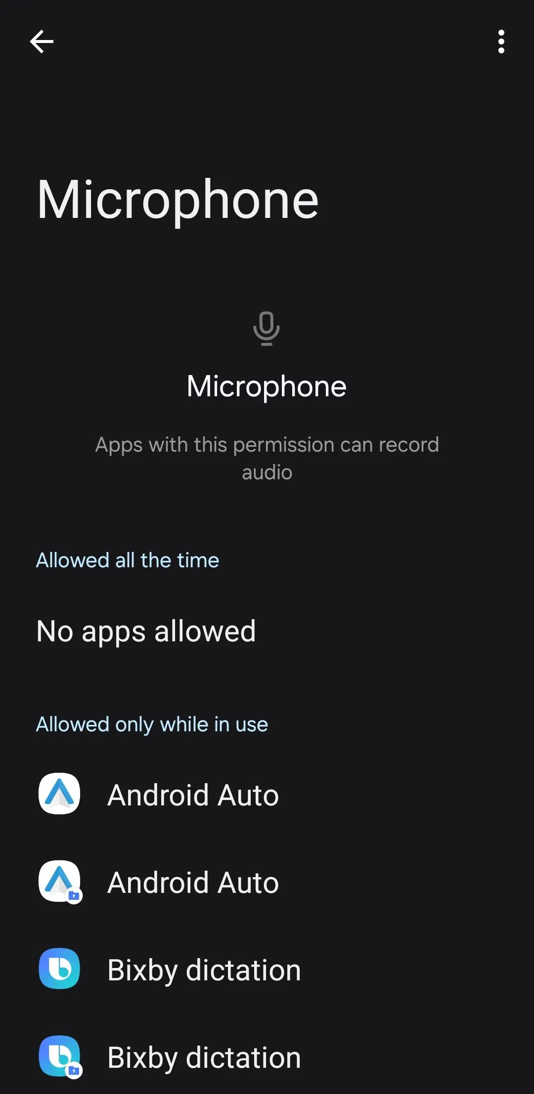 Màn hình quản lý quyền truy cập micro trên điện thoại Android