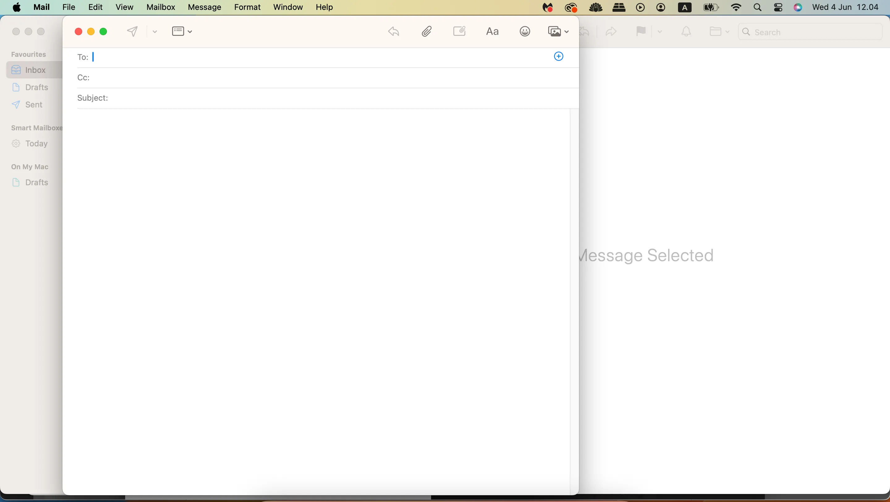 Màn hình soạn thư trong ứng dụng Apple Mail, minh họa giao diện khi người dùng viết email.