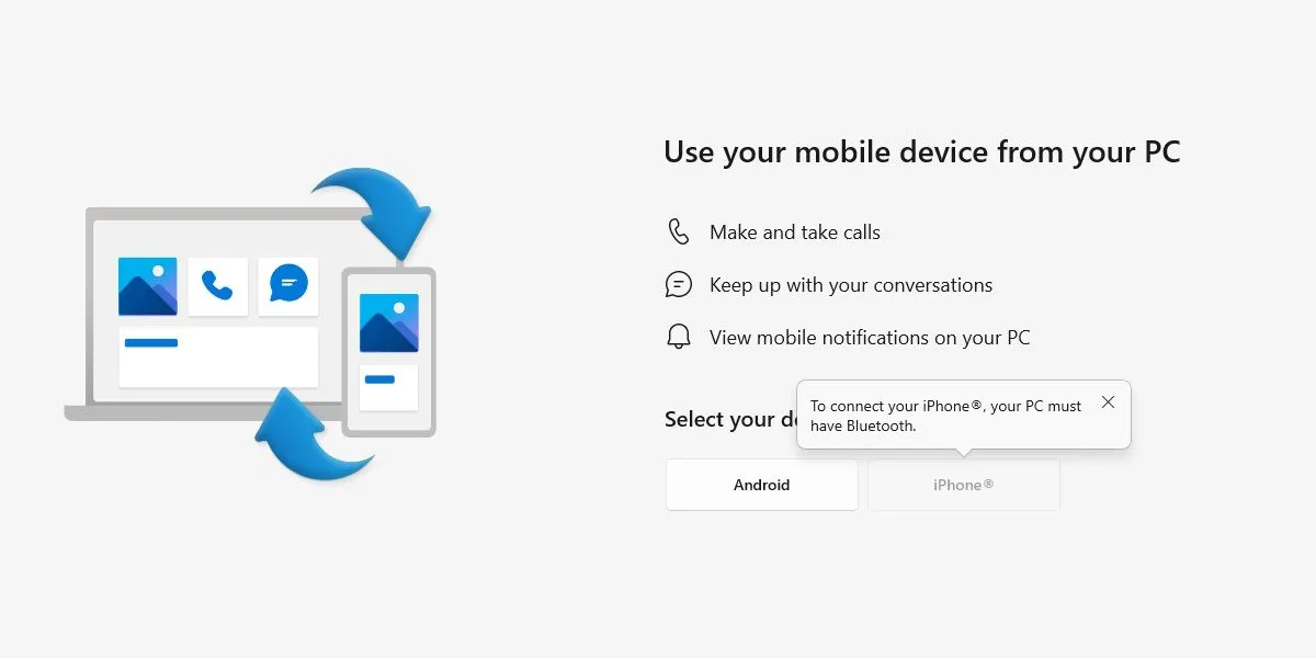 Màn hình thiết lập ứng dụng Phone Link với mã QR để ghép nối