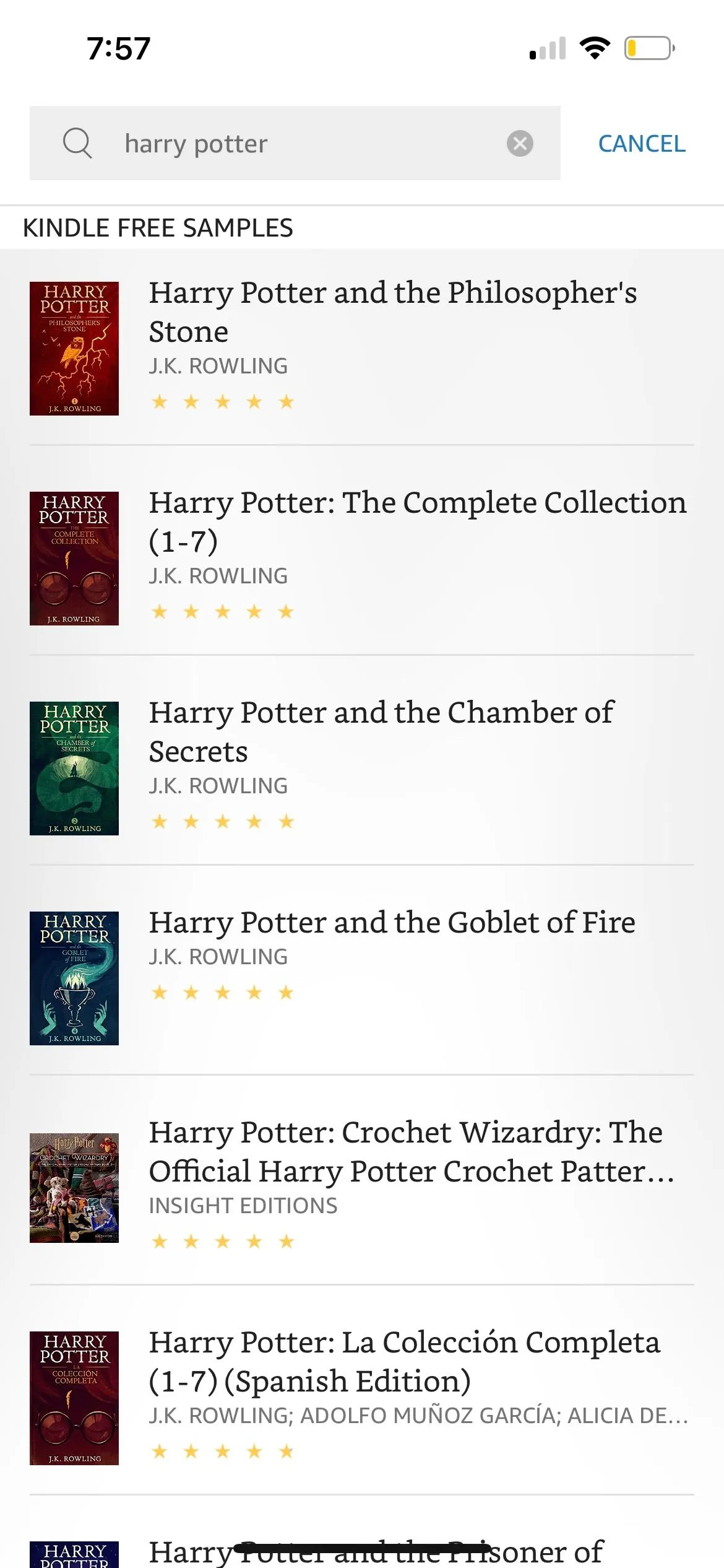 Màn hình tìm kiếm sách trong ứng dụng Amazon Kindle, cho phép truy cập kho sách điện tử đa dạng.