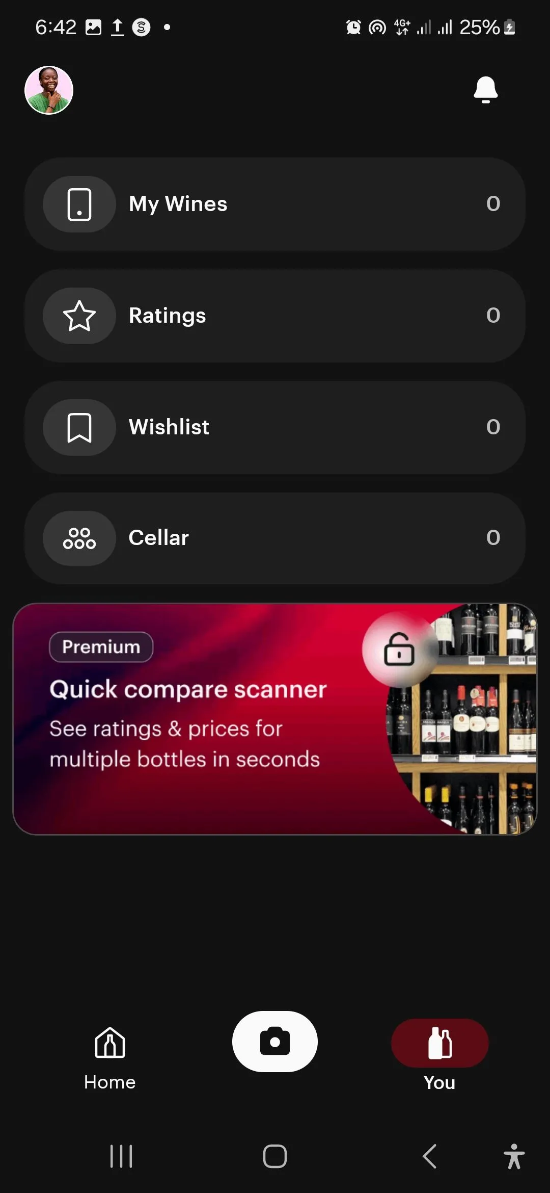 Màn hình trang cá nhân &quot;You&quot; trên ứng dụng Vivino di động
