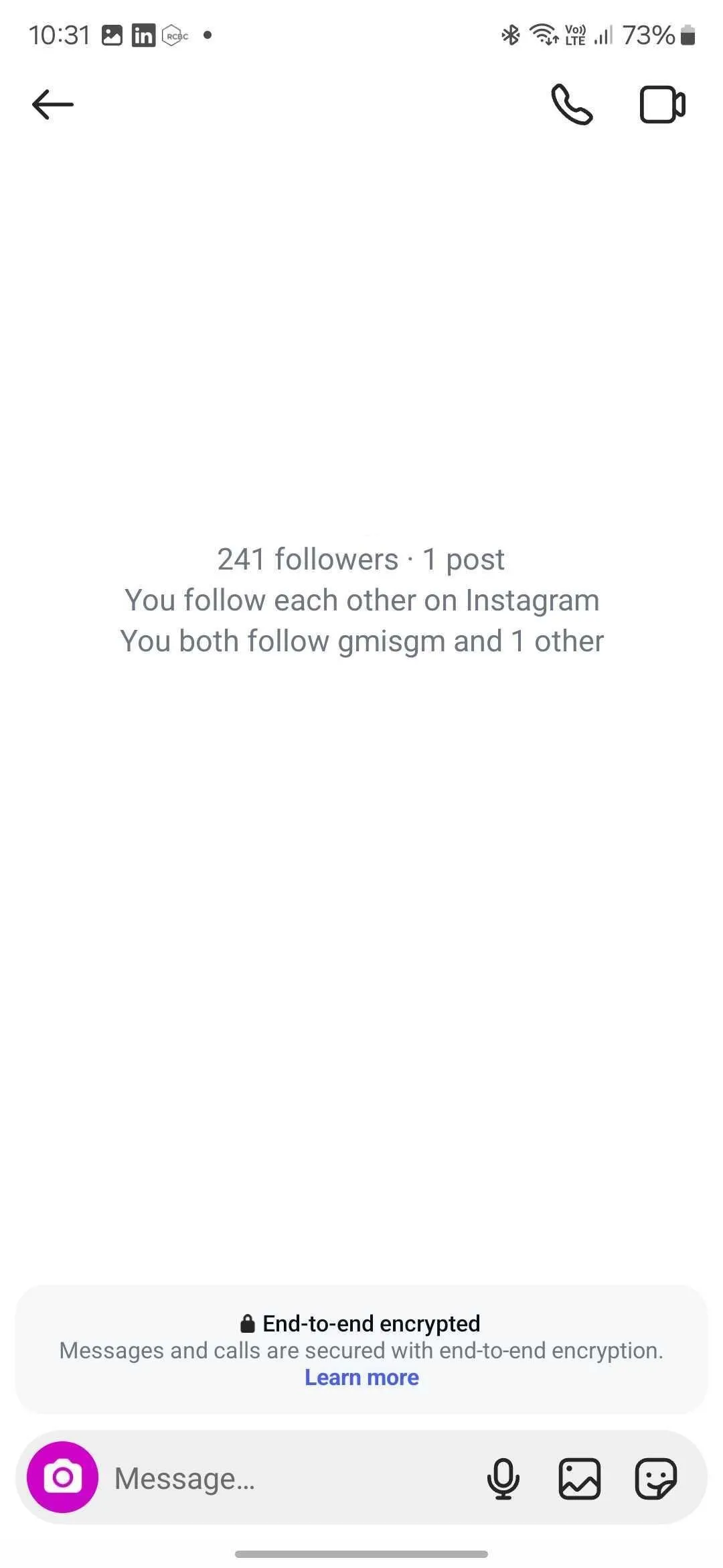 Màn hình tùy chọn sử dụng mã hóa đầu cuối trong cuộc trò chuyện Instagram Direct Message