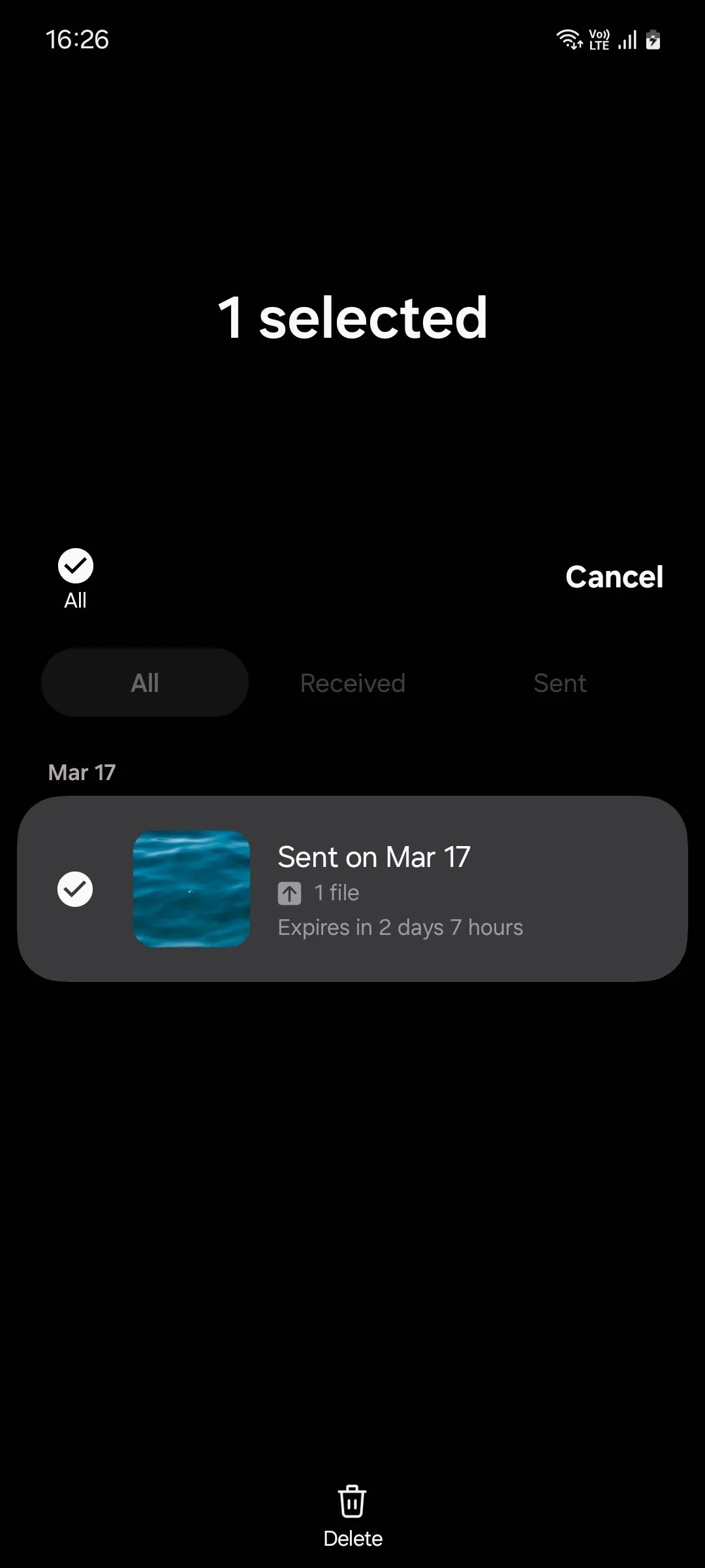 Màn hình xác nhận xóa file đã chia sẻ qua Quick Share trên Samsung One UI 6.1