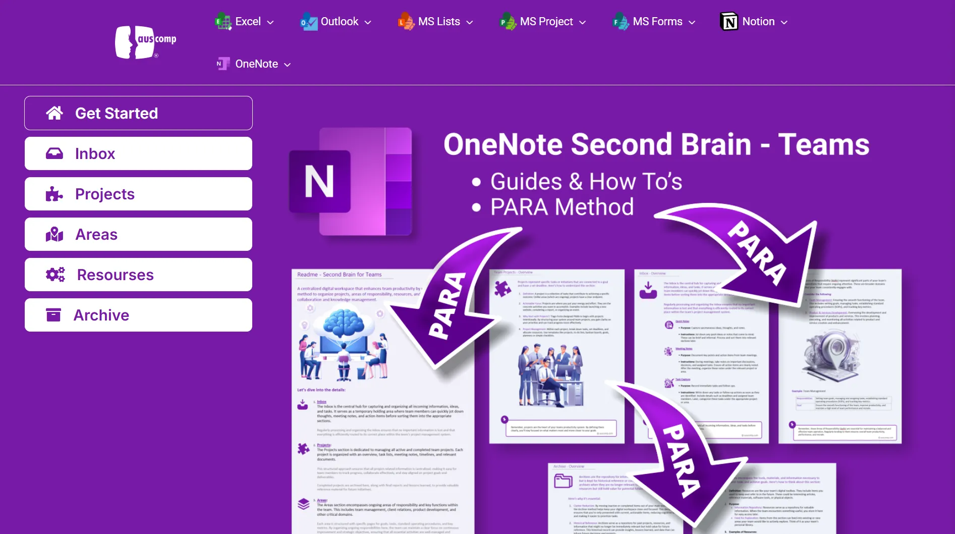 Mẫu template Second Brain của Auscomp dành cho OneNote