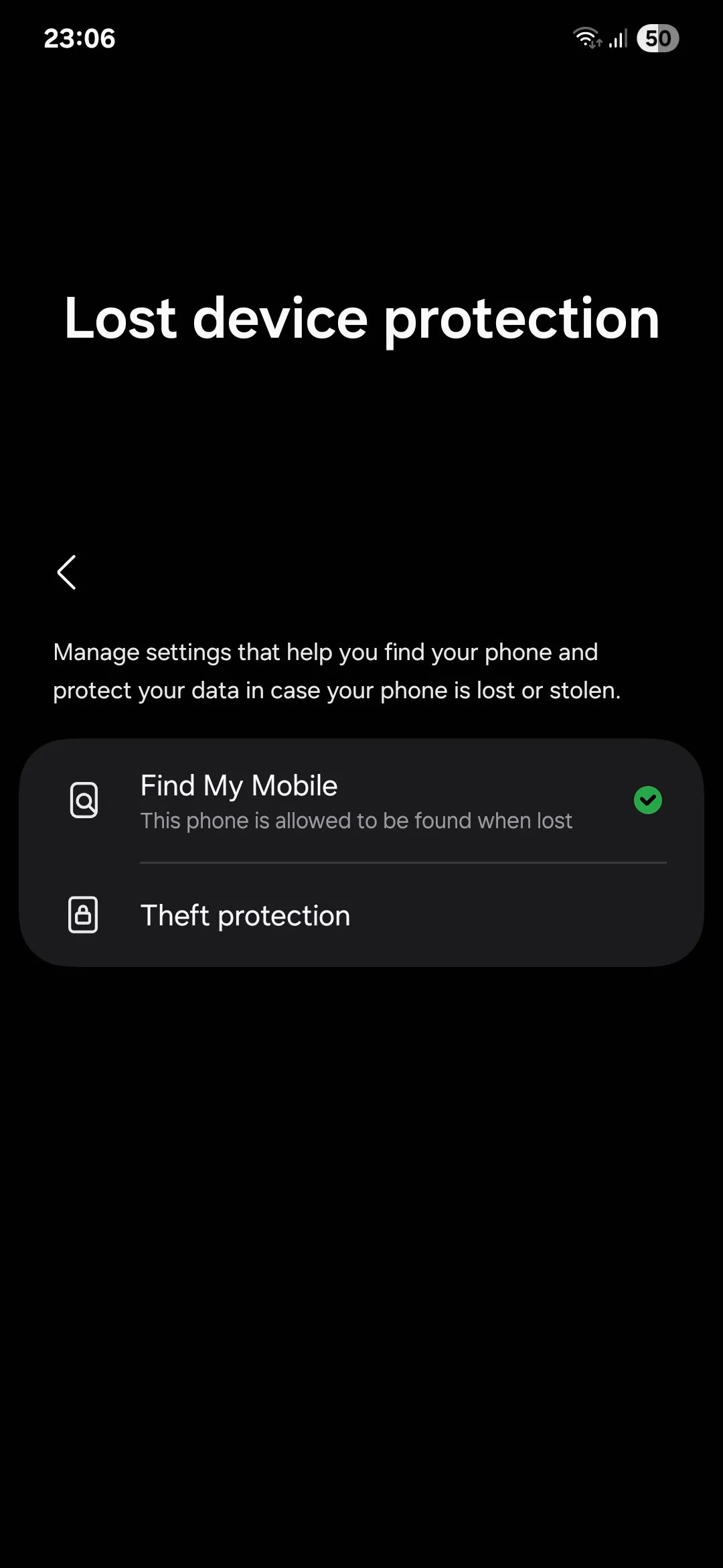 Menu bảo vệ thiết bị thất lạc trên Samsung Android