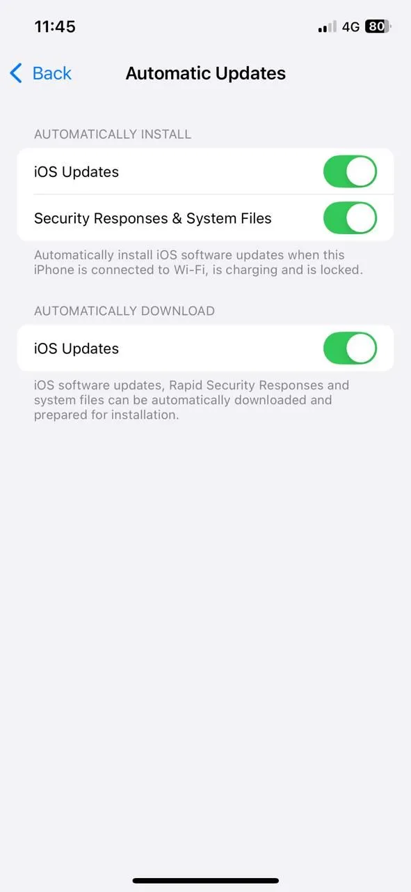 Menu cài đặt Cập nhật phần mềm trên iPhone, cho phép bật tính năng Cập nhật tự động để duy trì bảo mật hệ thống iOS.