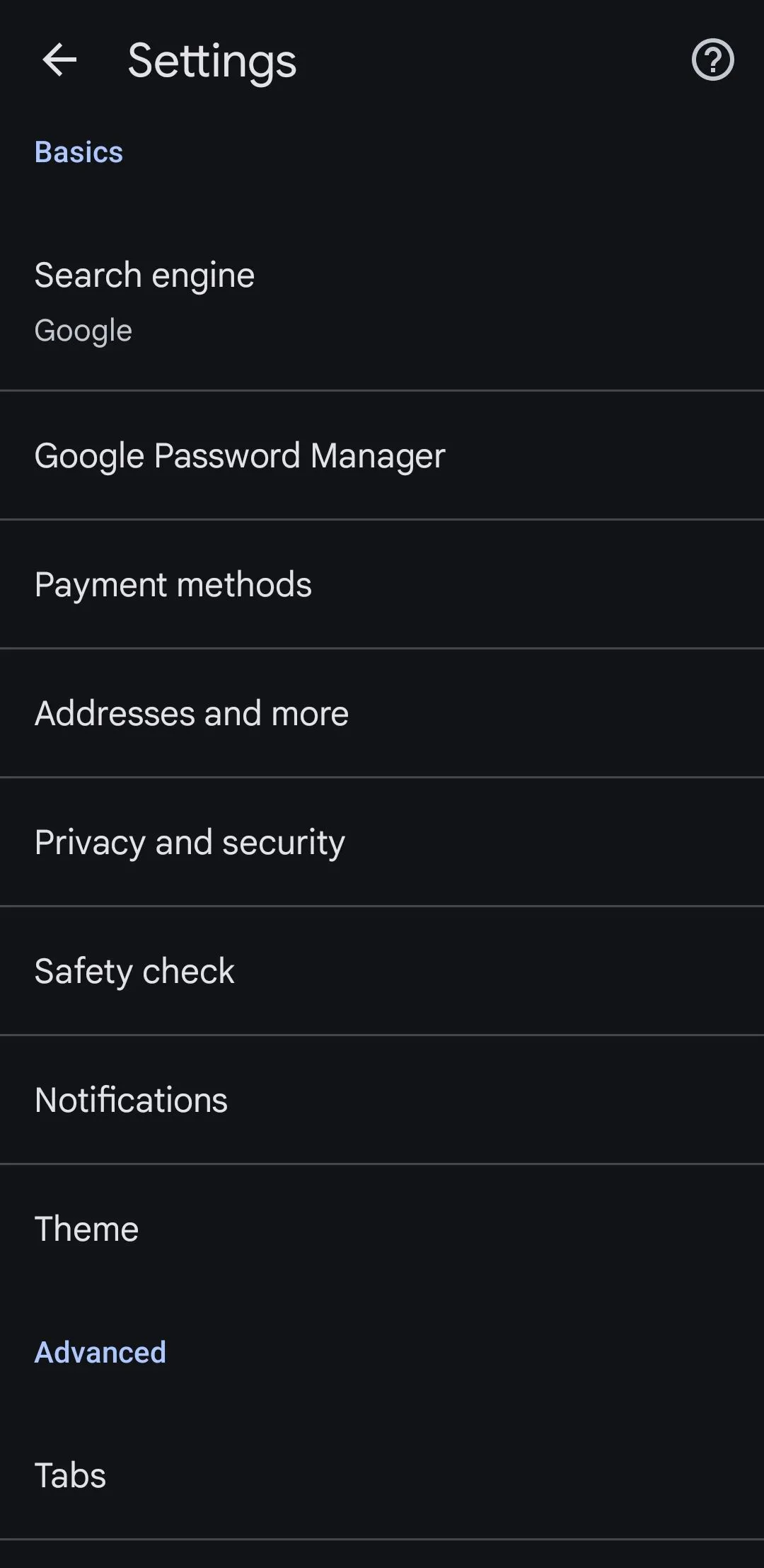 Menu cài đặt Google Chrome trên điện thoại Android, cho phép đồng bộ hóa dữ liệu trên nhiều thiết bị.