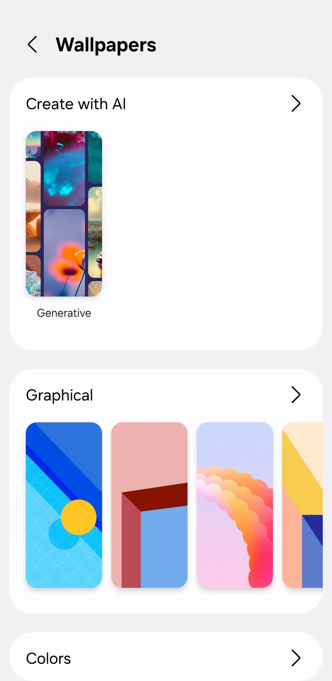 Menu cài đặt hình nền trên điện thoại Samsung Galaxy, hiển thị tùy chọn tạo hình nền bằng AI