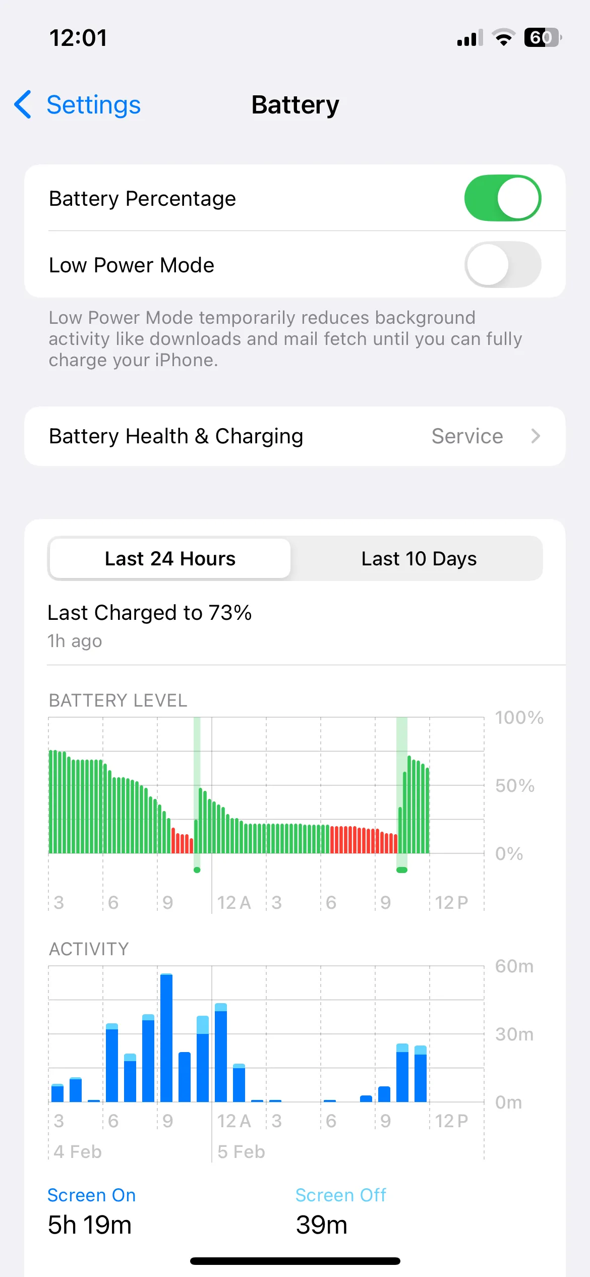 Menu cài đặt Pin trên iPhone, hiển thị tùy chọn Chế độ Nguồn điện thấp