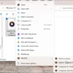 Menu chuột phải File Explorer hiển thị tùy chọn thêm vào kho lưu trữ của WinRAR