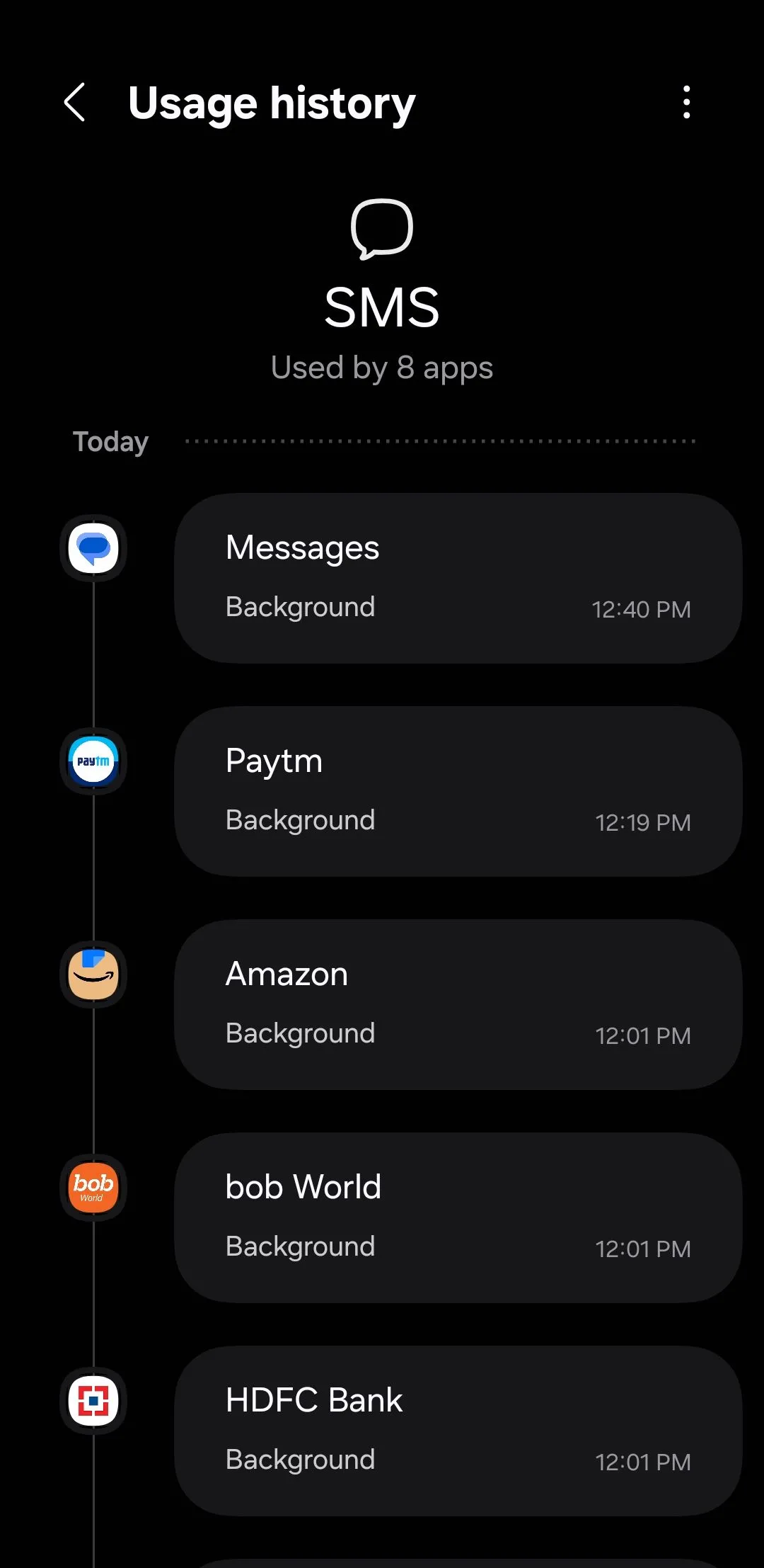 Menu hiển thị quyền truy cập SMS của ứng dụng trên điện thoại Samsung