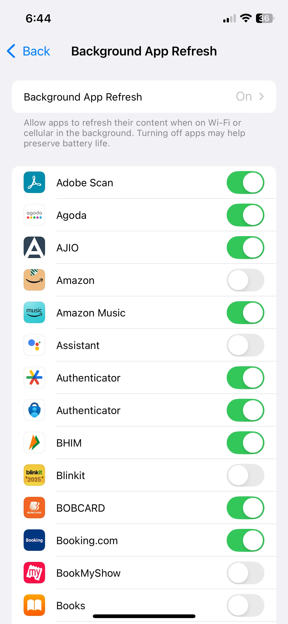Menu Làm mới ứng dụng trong nền trên iPhone để quản lý ứng dụng chạy ngầm.