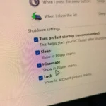 Menu Power Options trên Windows minh họa các chế độ quản lý năng lượng bao gồm ngủ đông và tắt máy