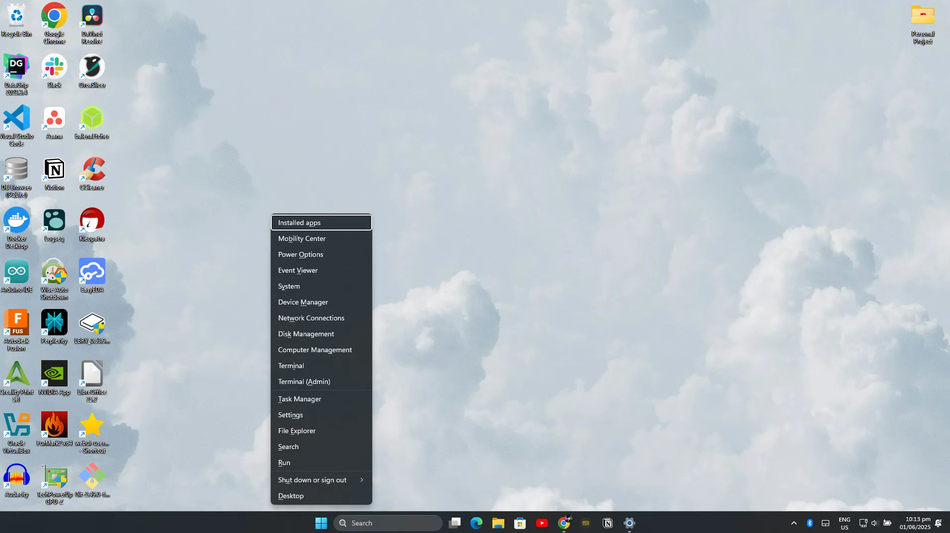 Menu Start chuột phải trên Windows 11 hiển thị các công cụ hệ thống và phím tắt nhanh.