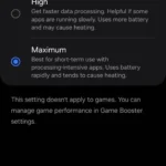 Menu tùy chỉnh tốc độ xử lý trên điện thoại Samsung Galaxy