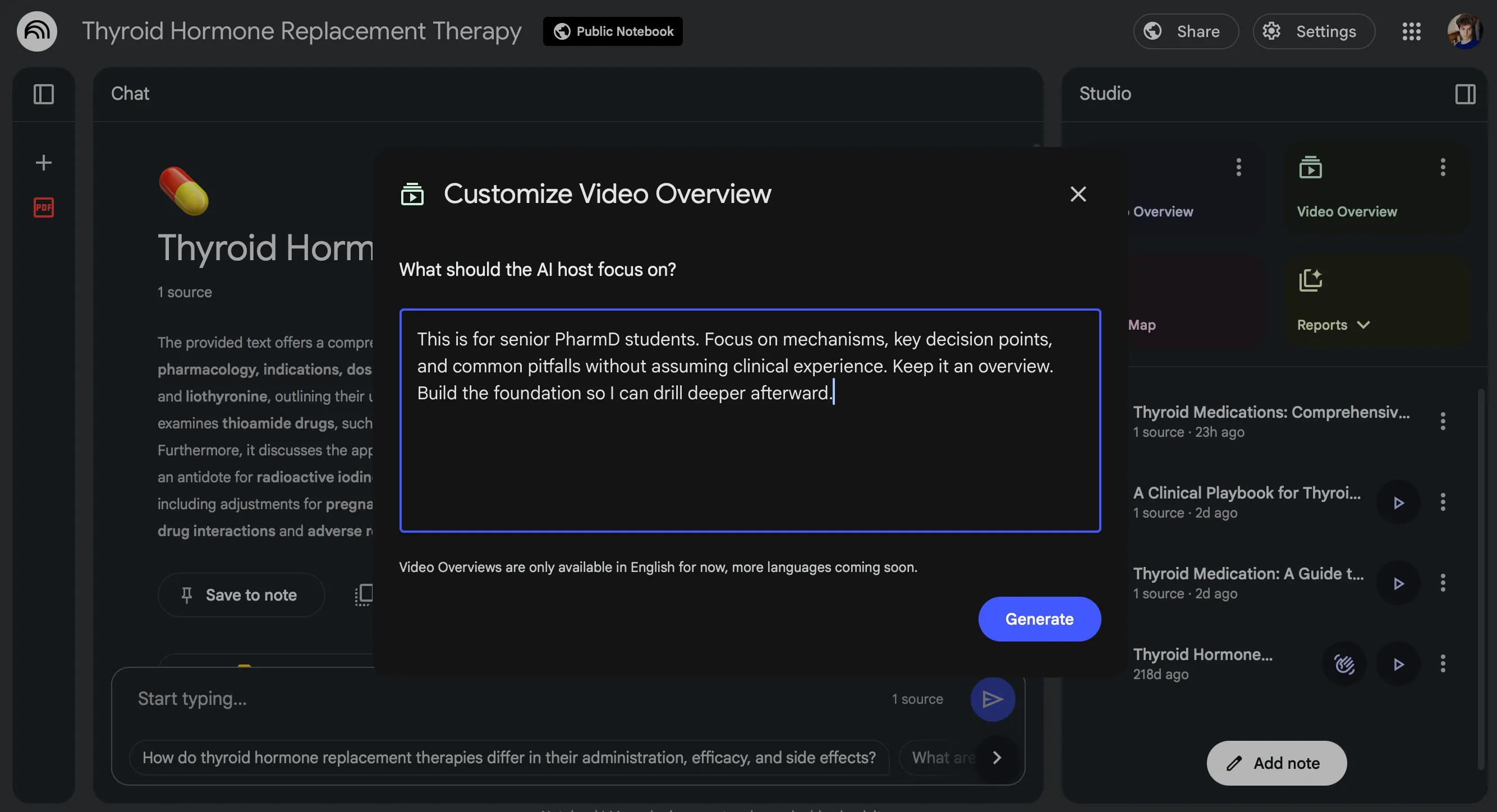 Menu tùy chỉnh Video Overview trong NotebookLM
