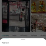 Menu tùy chọn vị trí trên Google Maps, hiển thị nút thêm nhãn
