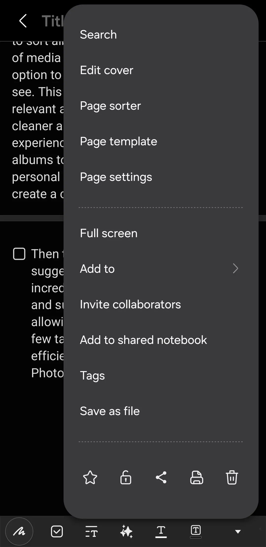 Menu tùy chọn xuất ghi chú đa định dạng trong Samsung Notes